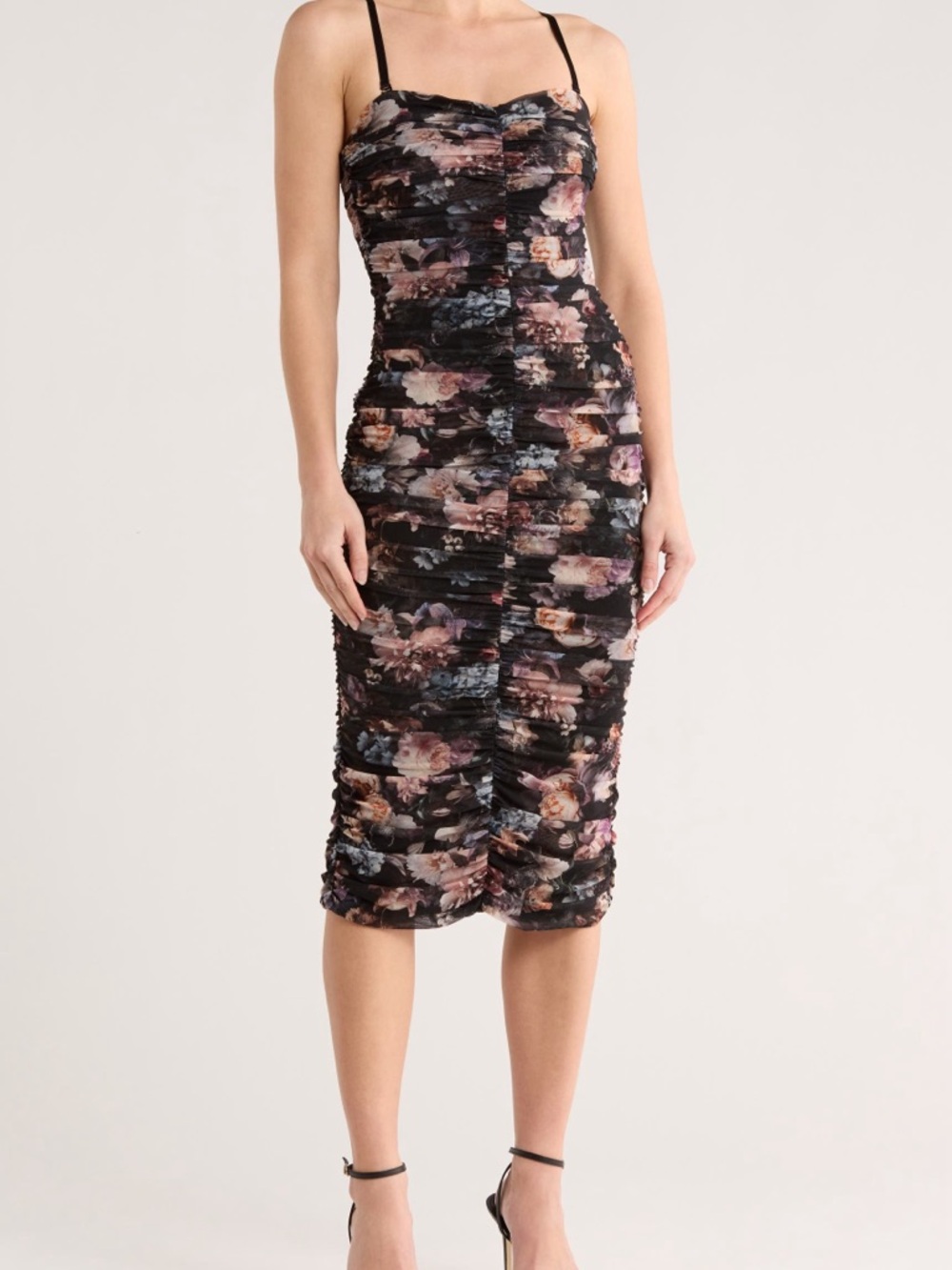 L'AGENCE  Caprice Floral Strapless Midi-Dress with scarf